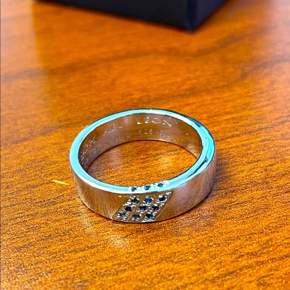 Unisex Sapphire Ring - Platinum over Silver